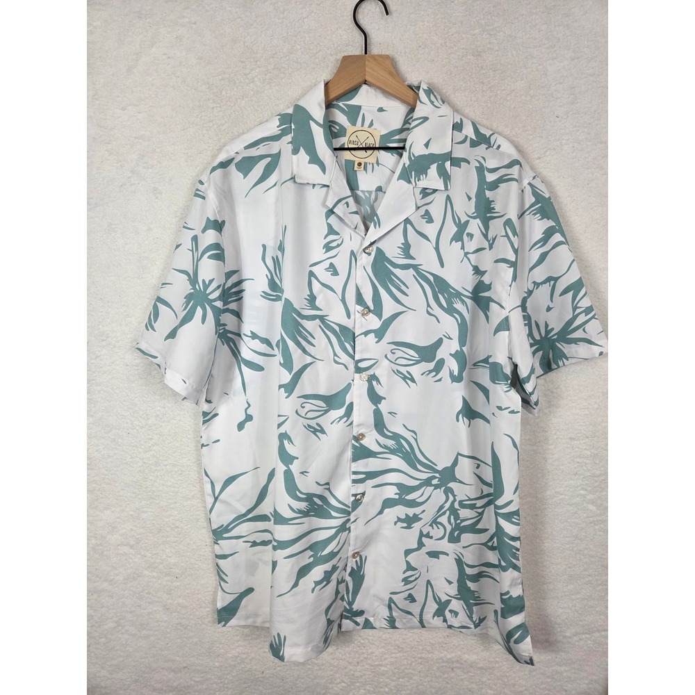 Men XXL Hawaiian Tropical Leaf Print SS Button Down Coastal Shirt Coastal Casual